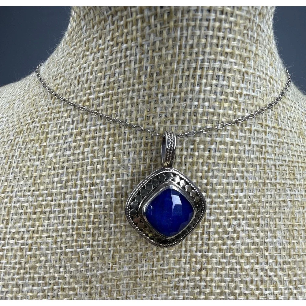 Anna Beck .925 Signed Lapis Lazuli Pendant Necklace Sterling Silver